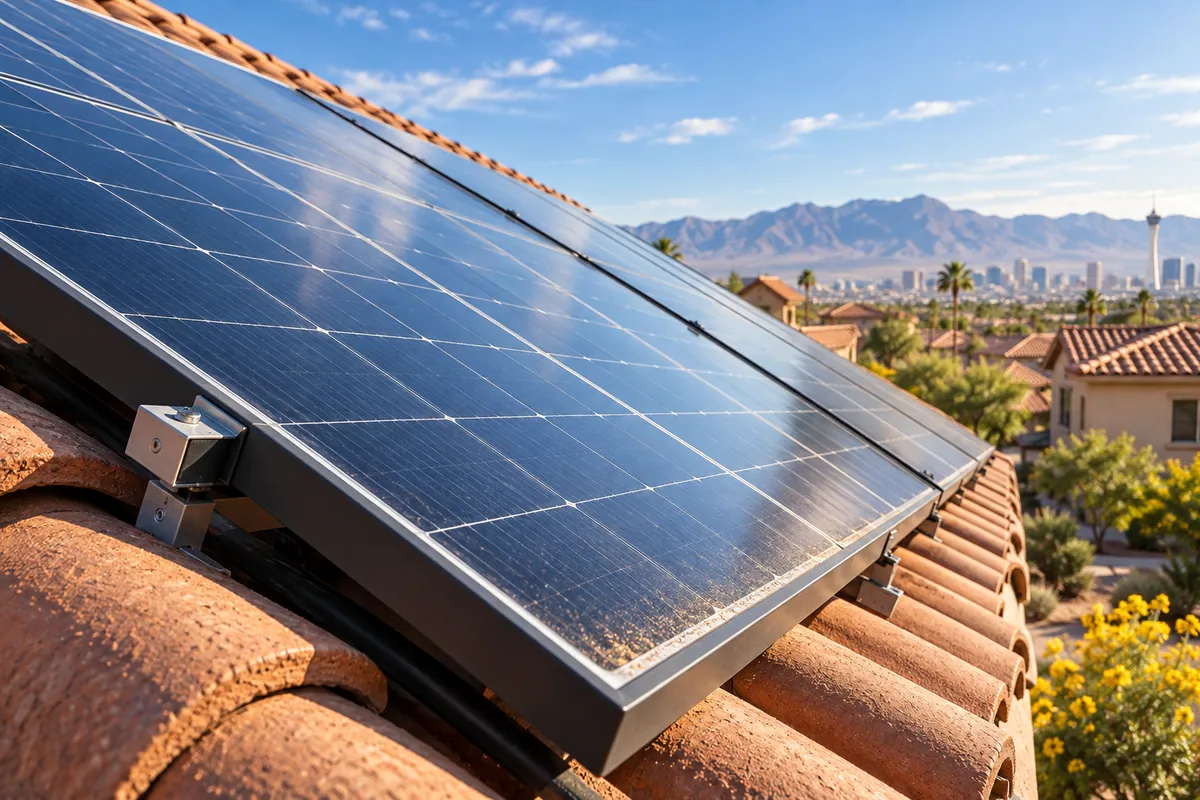 Editorial illustration: solar panel surface and mounting rail detail