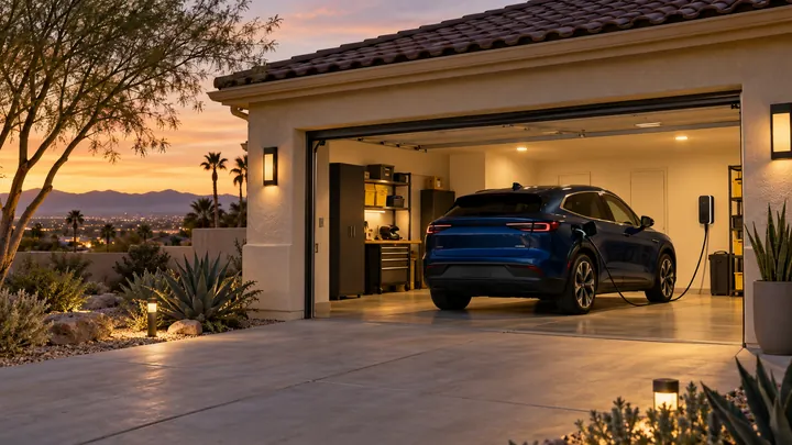 Electric vehicle charging in a desert home garage